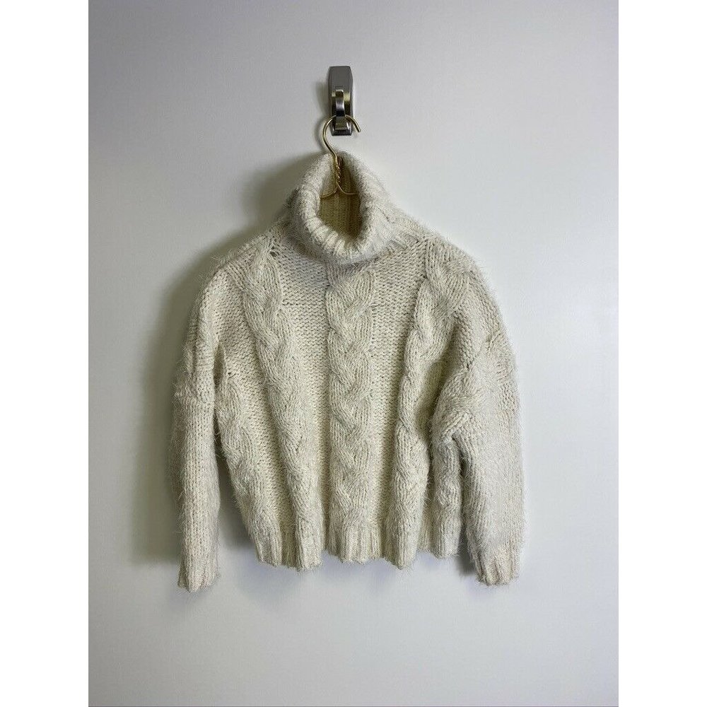 Sage The Label Slouchy Loose Turtleneck Crop Sweater Ivory Extra Small